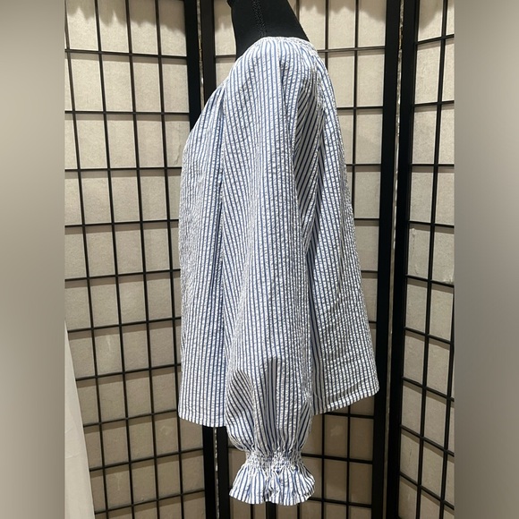 GAP Classic Blue and White Striped PEASANT BLOUSE, WOMEN SIZE XL - Picture 5 of 11